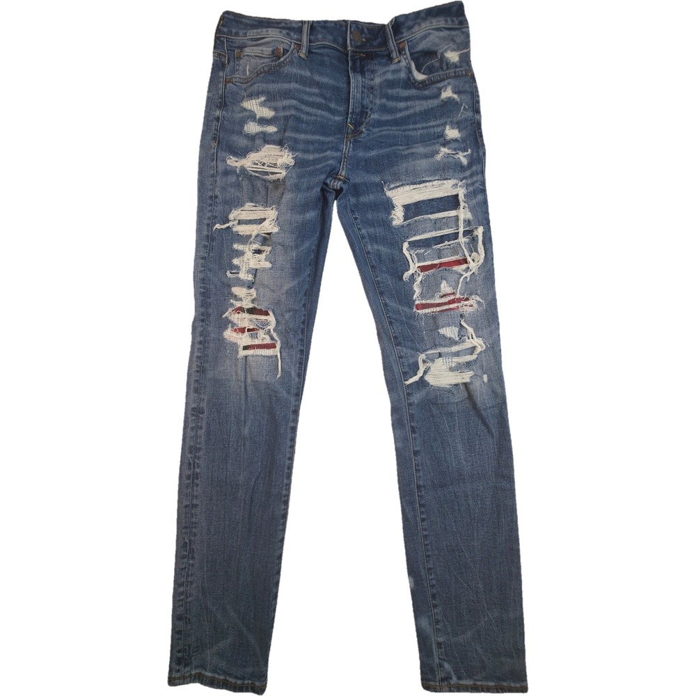 American Eagle Jeans Mens 32x32 Blue Distressed Airflex+ Skinny Excellent